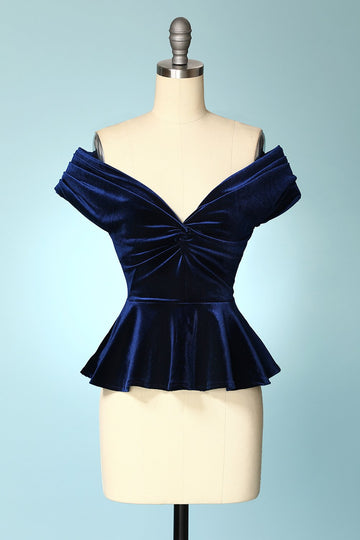 Tops Cortos de Terciopelo Azul Marino